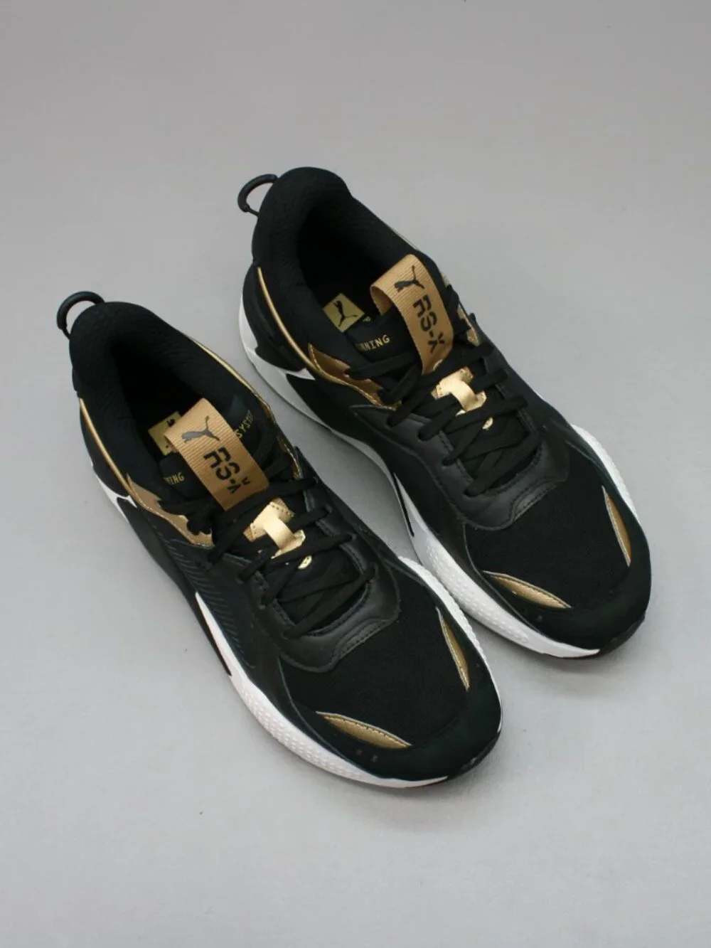 Puma Men's 11.5 RS-X Trophy Black Team Gold Running Gym Shoes Sneakers 369451-01